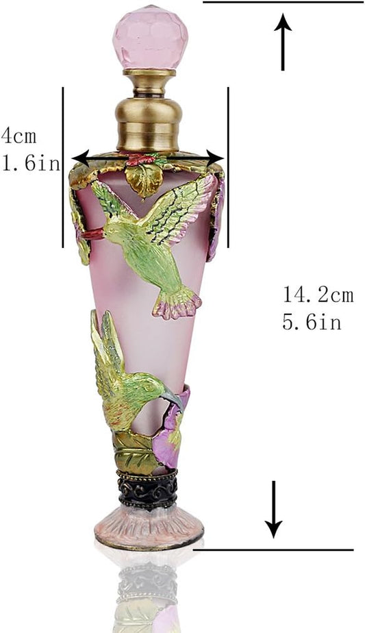 Hummingbird Flower Perfume Bottles Empty Vintage Decorative Fancy Crystal Glass Perfume Bottle Refillable(Pink,35Ml)