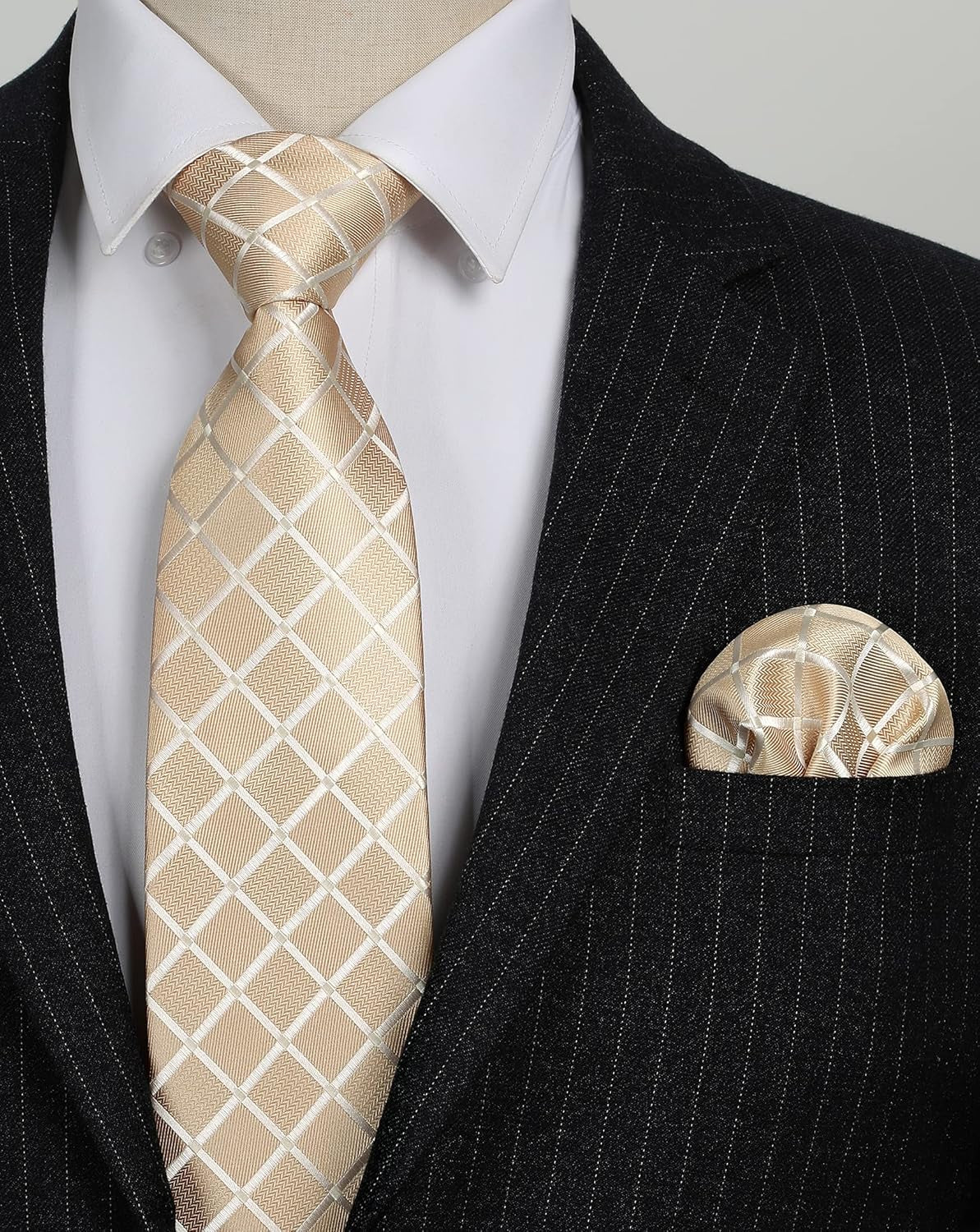 Plaid Checkered Tie Handkerchief Woven Classic Formal Men'S Necktie & Pocket Square Set