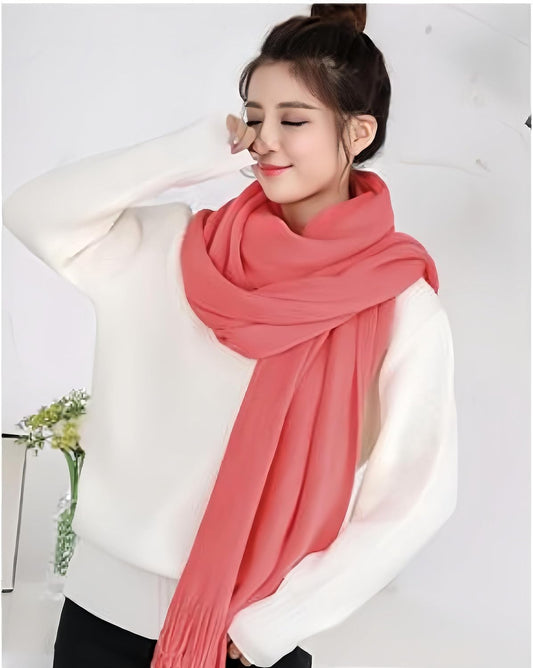 Women'S Warm Long Scarves Winter Scarfs Pure Color Scarf Tassel