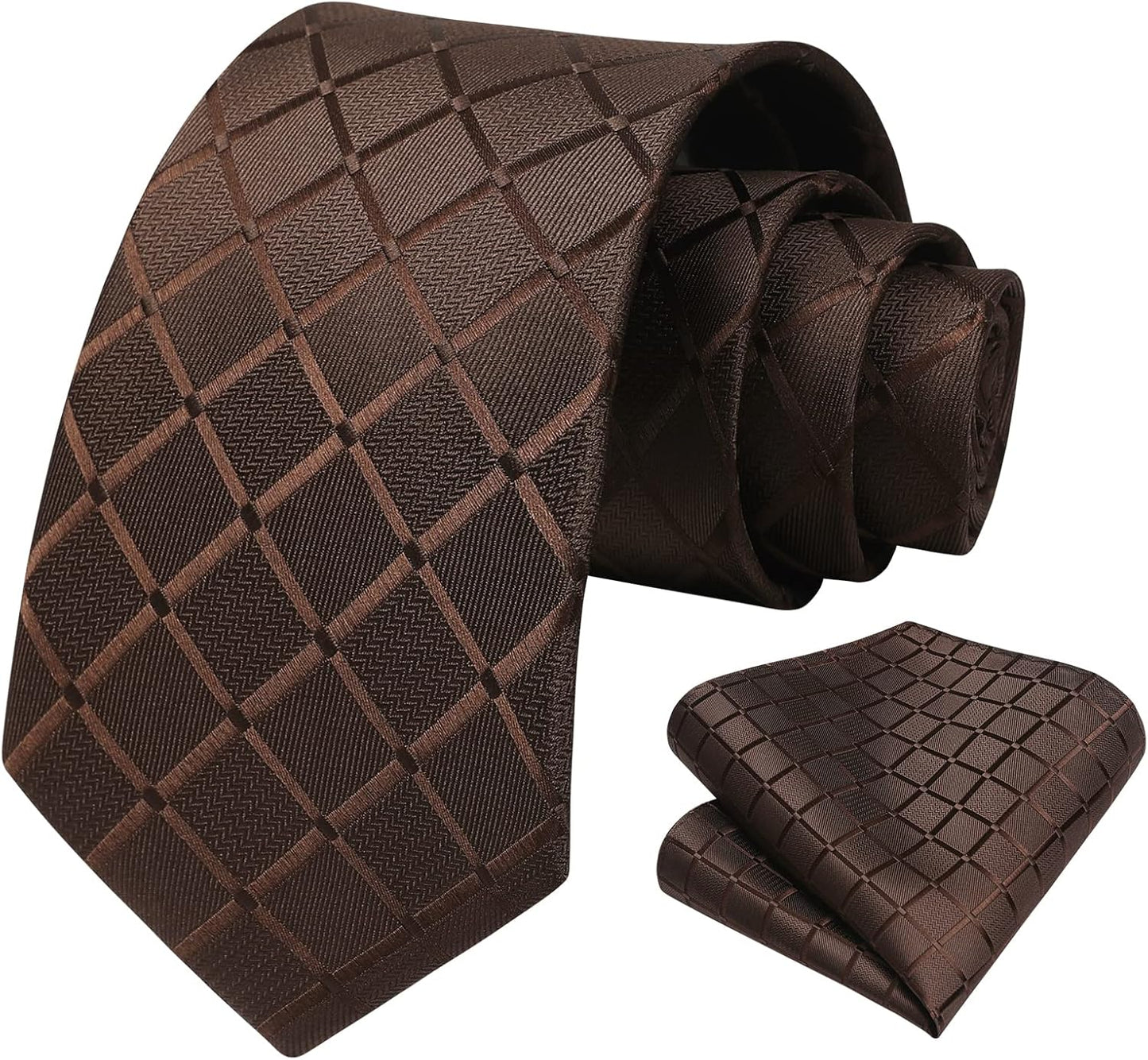 Plaid Checkered Tie Handkerchief Woven Classic Formal Men'S Necktie & Pocket Square Set