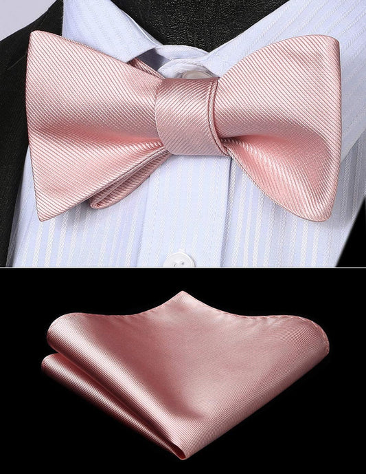 Bow Ties for Men Solid Color Self Tie Bow Tie Pocket Square Set Classic Formal Satin Bowties for Tuxedo Wedding Party