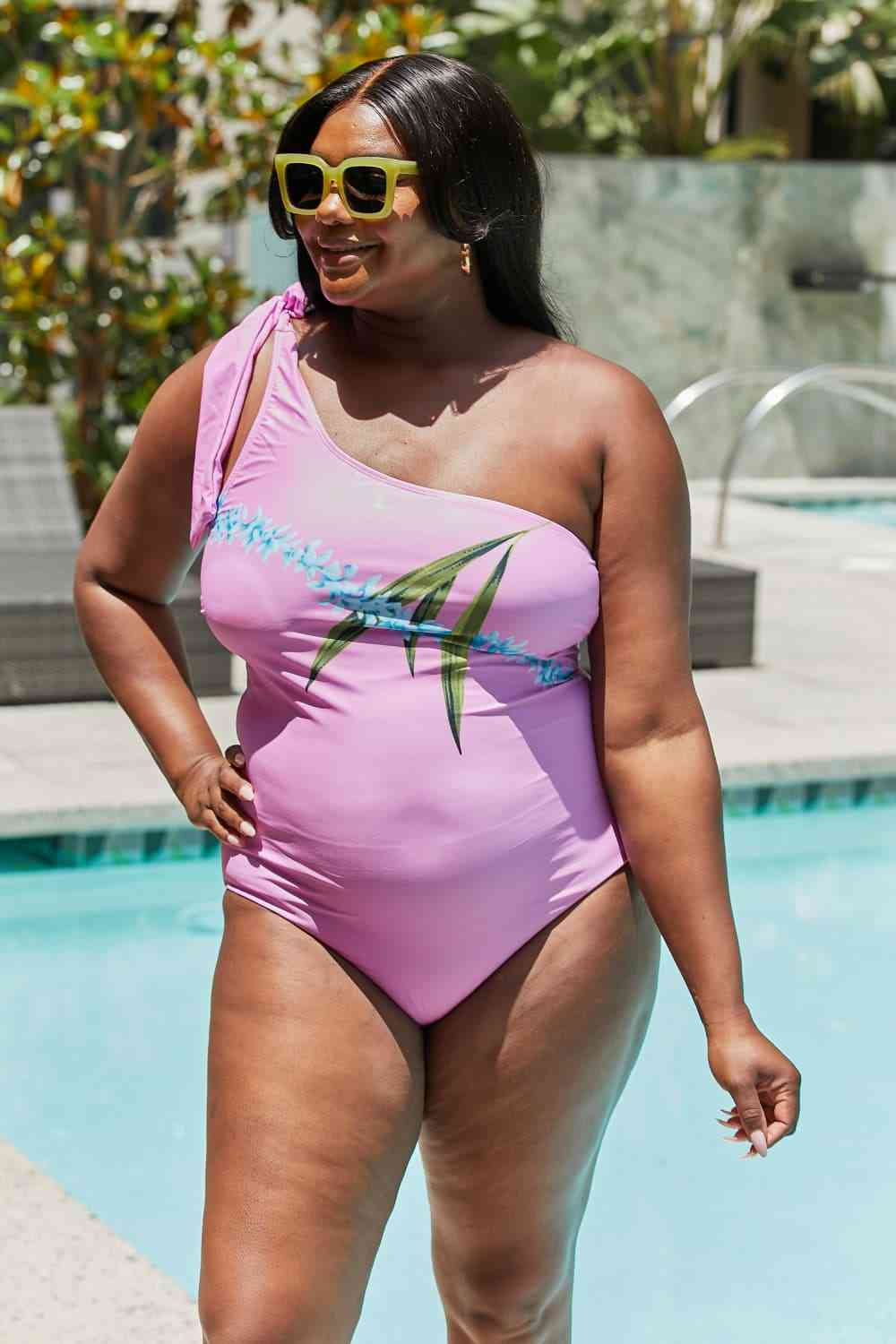 Marina West One Shoulder Pink Swimsuit in Carnation Pink for Vacay Mode
