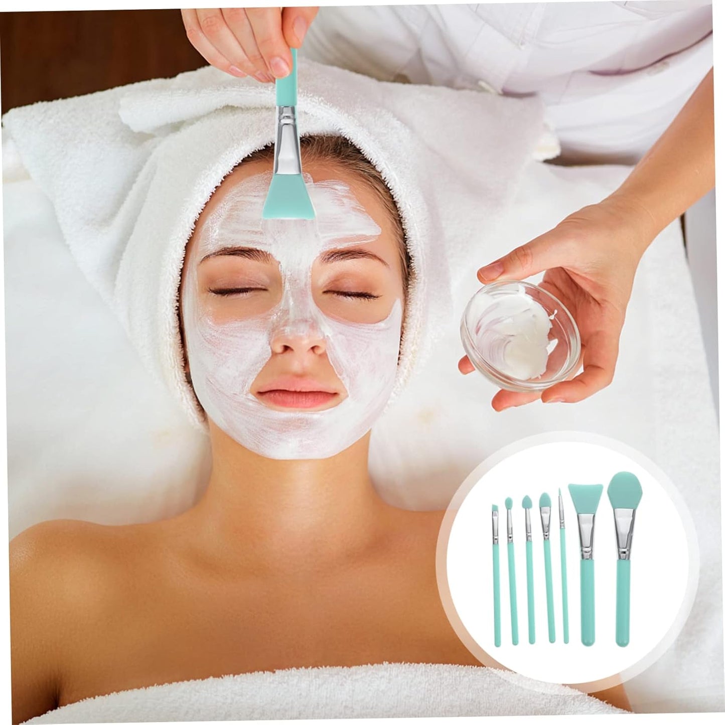 Silicone Makeup Brush Kit 7Pc Set for Foundation Mask Cream Plastic Handle Sturdy Non-Absorbent and Easy To