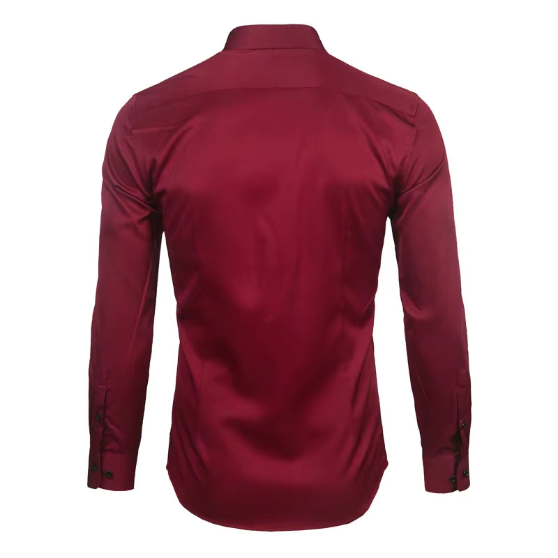 Men'S Purple Bamboo Fiber Dress Shirts Brand Long Sleeve Shirt Solid Slim Fit Casual Formal Non Iron Work Shirt Camisa Masculina