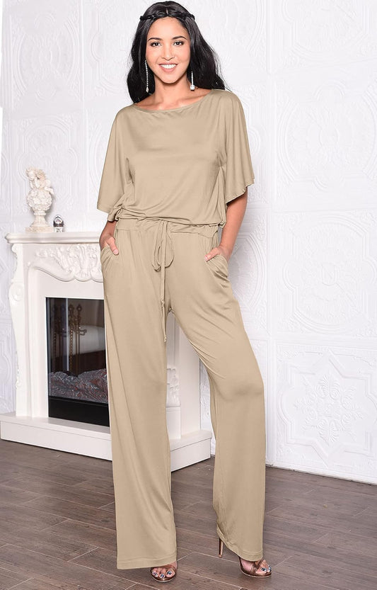 Womens Short Sleeve Long Pants Suit Jumpsuit Playsuit One Piece Romper