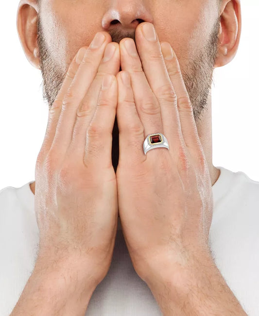 EFFY® Men'S Garnet (4-1/10 Ct. T.W.) & Diamond (1/6 Ct. T.W.) Ring in Sterling Silver & 14K Gold-Plate