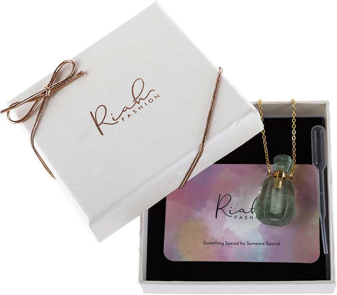 Gemstone Crystal Perfume Bottle Diffuser Necklace - Aromatherapy Essential Oil Travel Locket Pendant Charm Fragrance Carrier Flask Chain