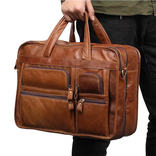 Men Business Travel Men Messenger Bags Genuine Leather Men'S Handbags Male Large A4 Office Leather Shoulder Bag Laptop Bags
