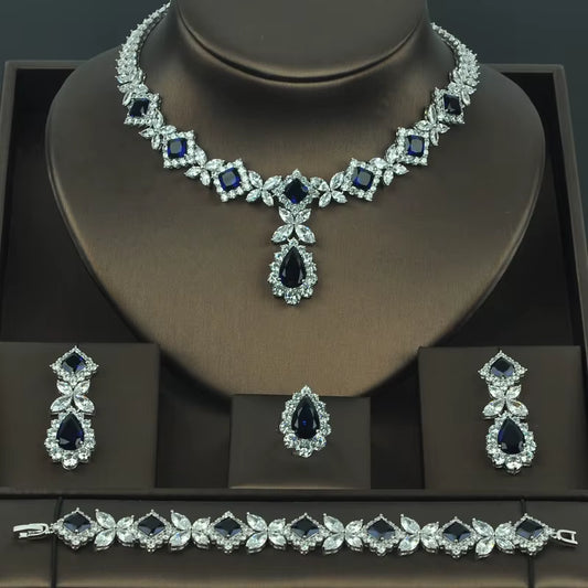 Brilliant Cubic Zirconia Wedding Jewelry Sets for Women Bridal 4 Pcs Earring Necklace Set Promotion Factory Price N-318