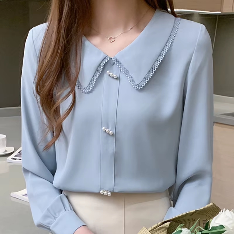 Autumn Long Sleeve Blouse Shirt Tops Blouse Women Blusas Mujer De Moda 2024Blue Chiffon Blouse Shirt Women Blouses Blusa D655