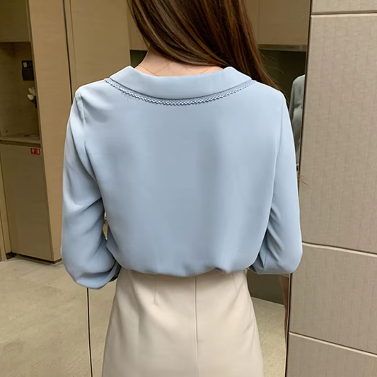 Autumn Long Sleeve Blouse Shirt Tops Blouse Women Blusas Mujer De Moda 2024Blue Chiffon Blouse Shirt Women Blouses Blusa D655