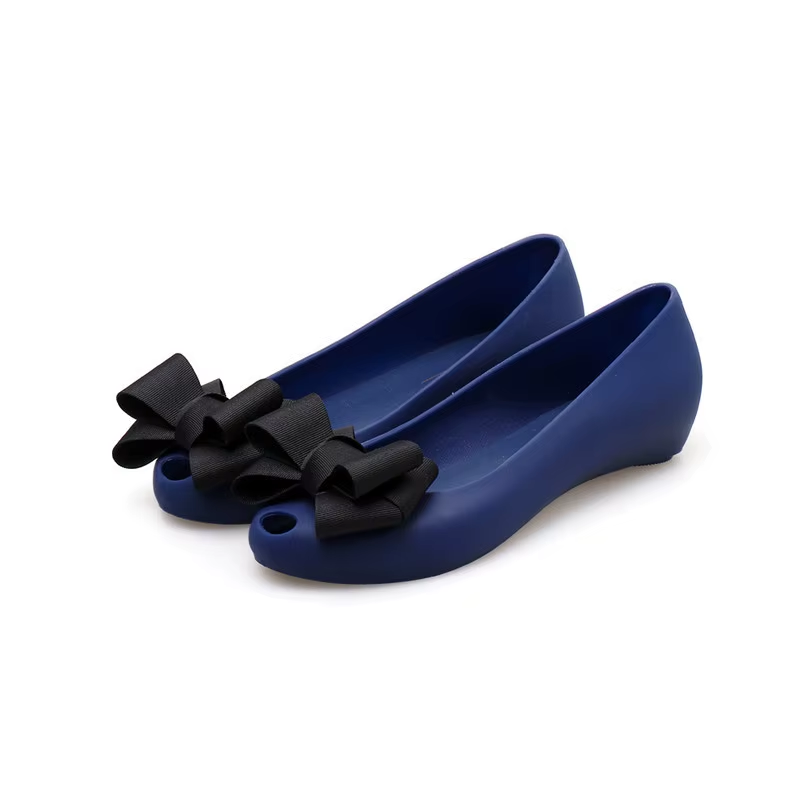 Big Bow-Knot Jelly Shoes Woman Sexy Peep Toe Summer Flat Shoes New Designer Waterproof Jelly Flats Bow Beach Shoes for Woman