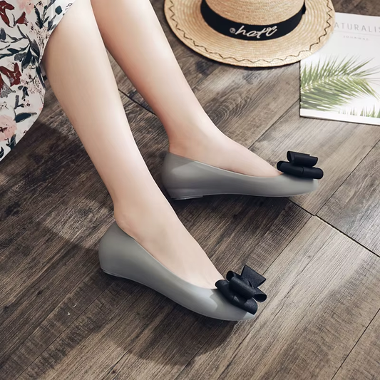 Big Bow-Knot Jelly Shoes Woman Sexy Peep Toe Summer Flat Shoes New Designer Waterproof Jelly Flats Bow Beach Shoes for Woman