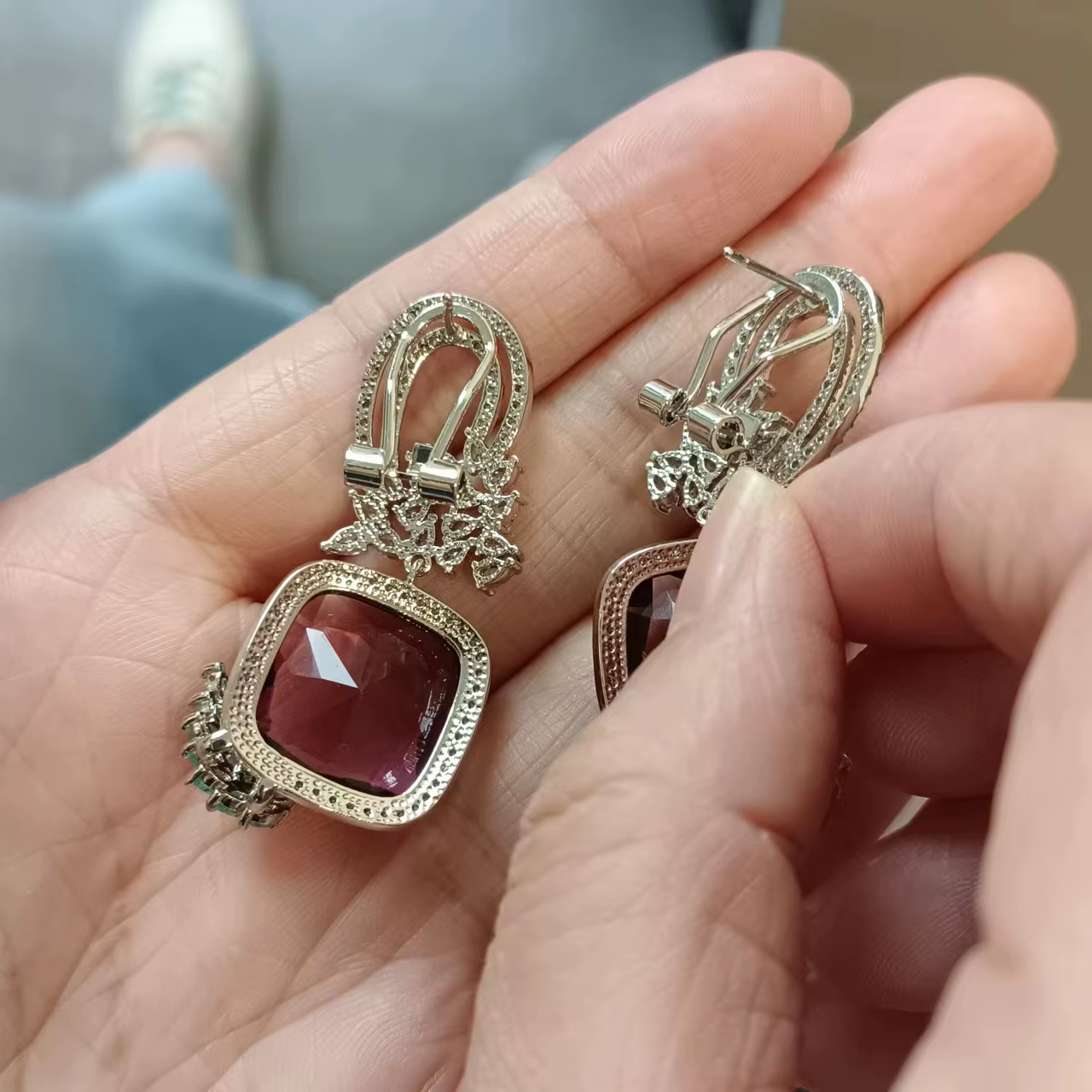 Elegant Flower Shaped Zircon Dangle Earrings for Ladies