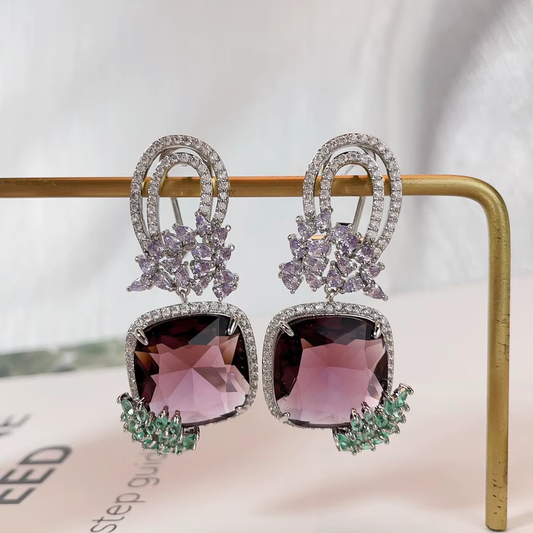 Elegant Flower Shaped Zircon Dangle Earrings for Ladies