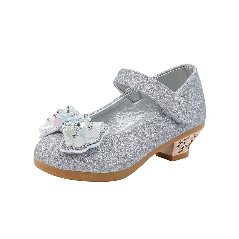 Kids Leather Shoe Sweet Princess Shoes for Girls with Rhinestone Bowtie Fashion Versatile Children'S Shoes with Heels for Party