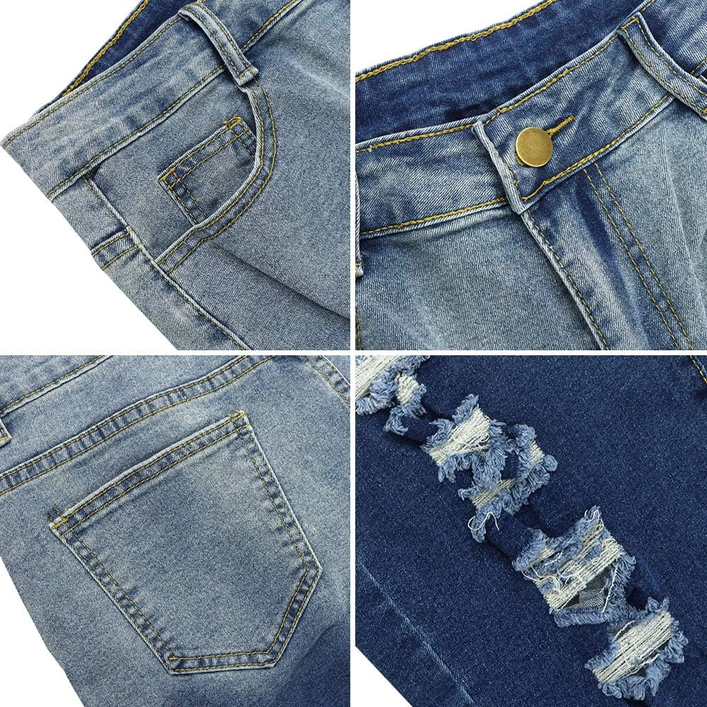 LOGNBIDA Ripped Jean Shorts High Waisted Knee Length Jean Shorts for Women(Blue,S)