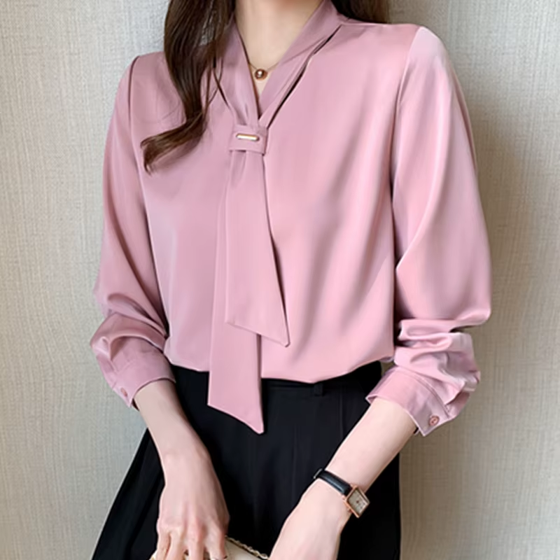 Long Sleeve White Blouse Bow V-Neck Chiffon Blouse Shirt Women Tops Blouse Women Blusas Mujer De Moda 2024Women Blouses E367