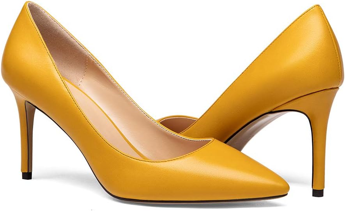 Miusy Shoes Women'S Pointed Toe Slip on Medium High Heels Pumps Dress Shoes