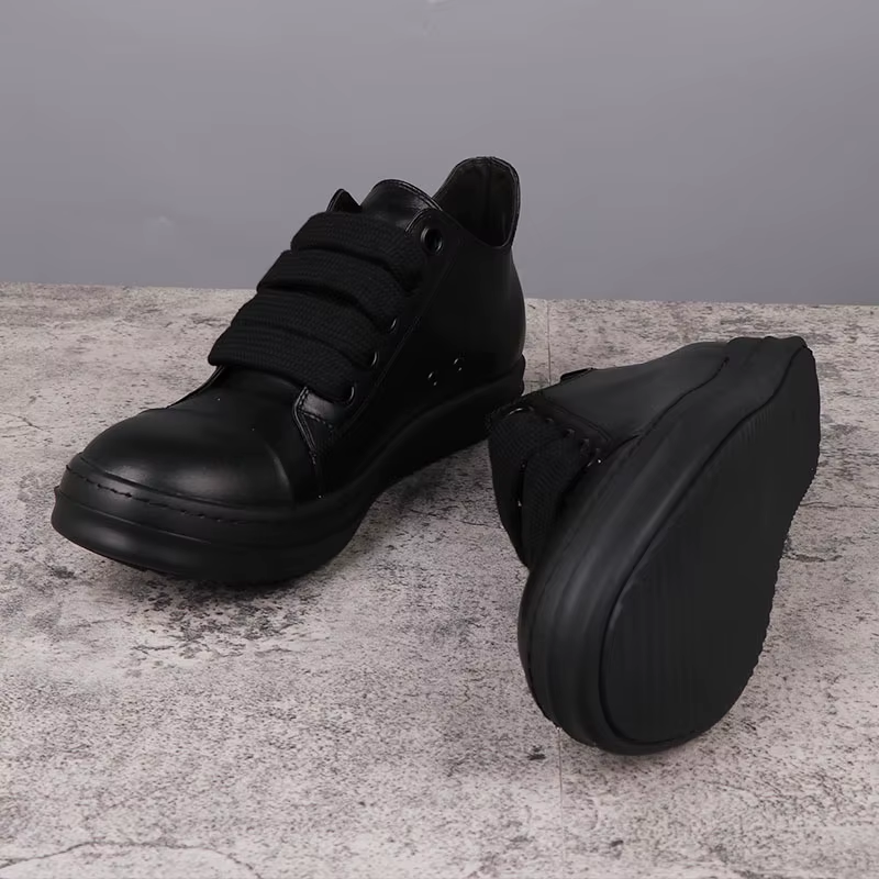 Popular Men'S Sneakers Leather Shoes for Woman All Black Solid Men'S Casual Shoes Jumbo Shoelace Women'S Sneakers
