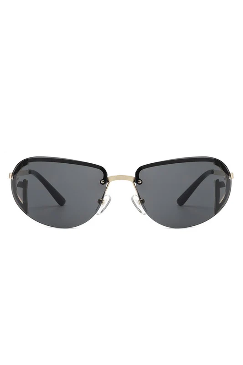 Retro Rimless Oval Tinted round Sunglasses