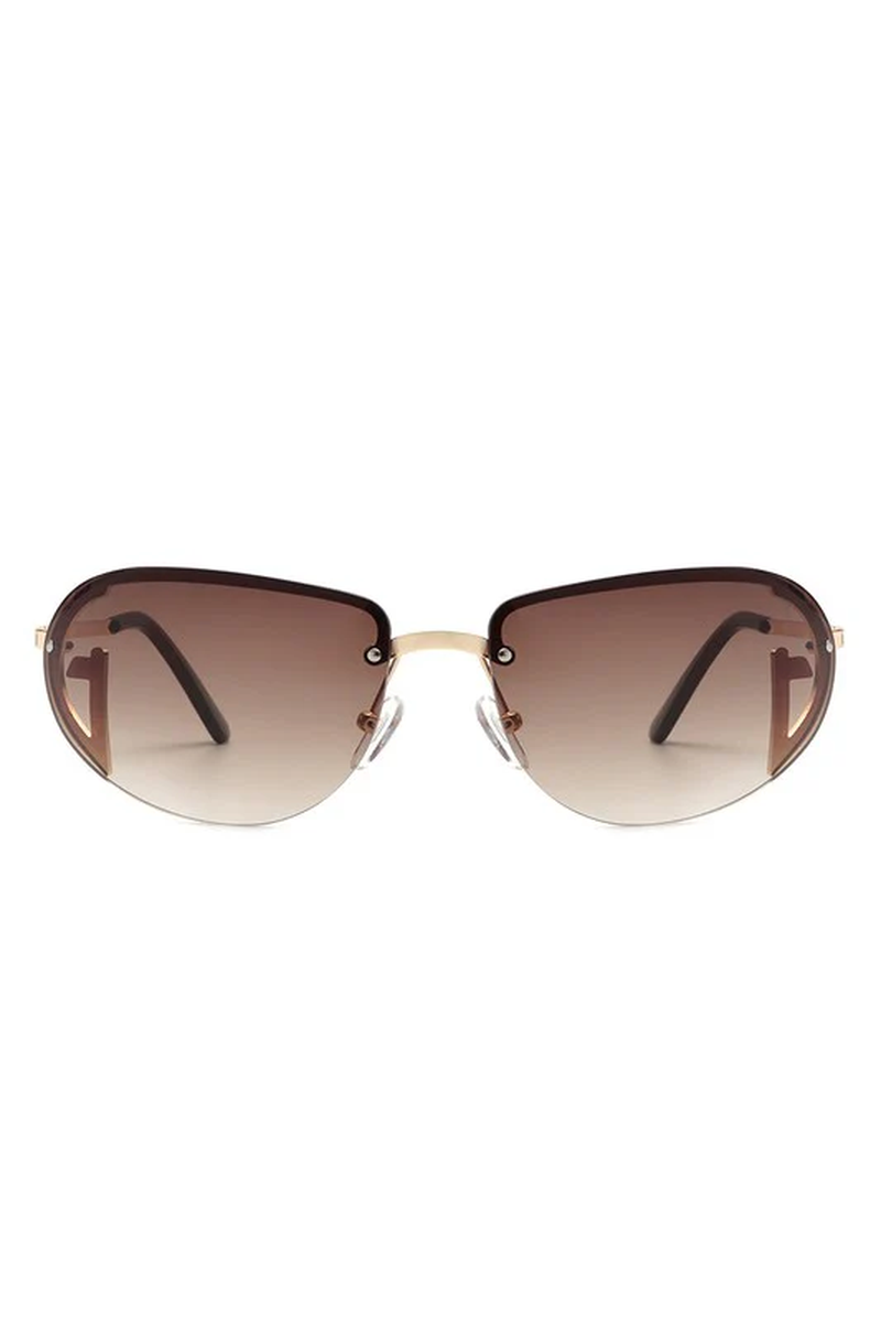 Retro Rimless Oval Tinted round Sunglasses