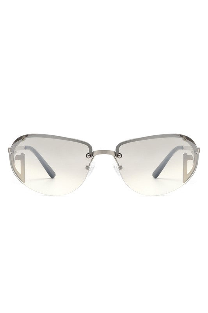 Retro Rimless Oval Tinted round Sunglasses