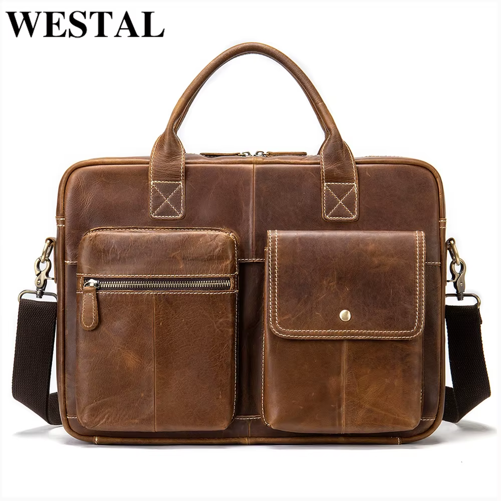 Shoulder Bag Men Handbags Totes for Laptop 14 Zip Messenger Bag Man Leather Briefcases Bags Men Genuine Leather Bags 7212