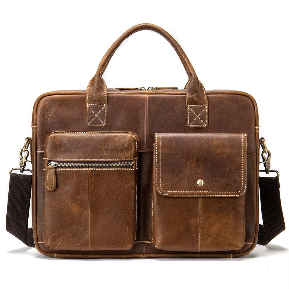 Shoulder Bag Men Handbags Totes for Laptop 14 Zip Messenger Bag Man Leather Briefcases Bags Men Genuine Leather Bags 7212