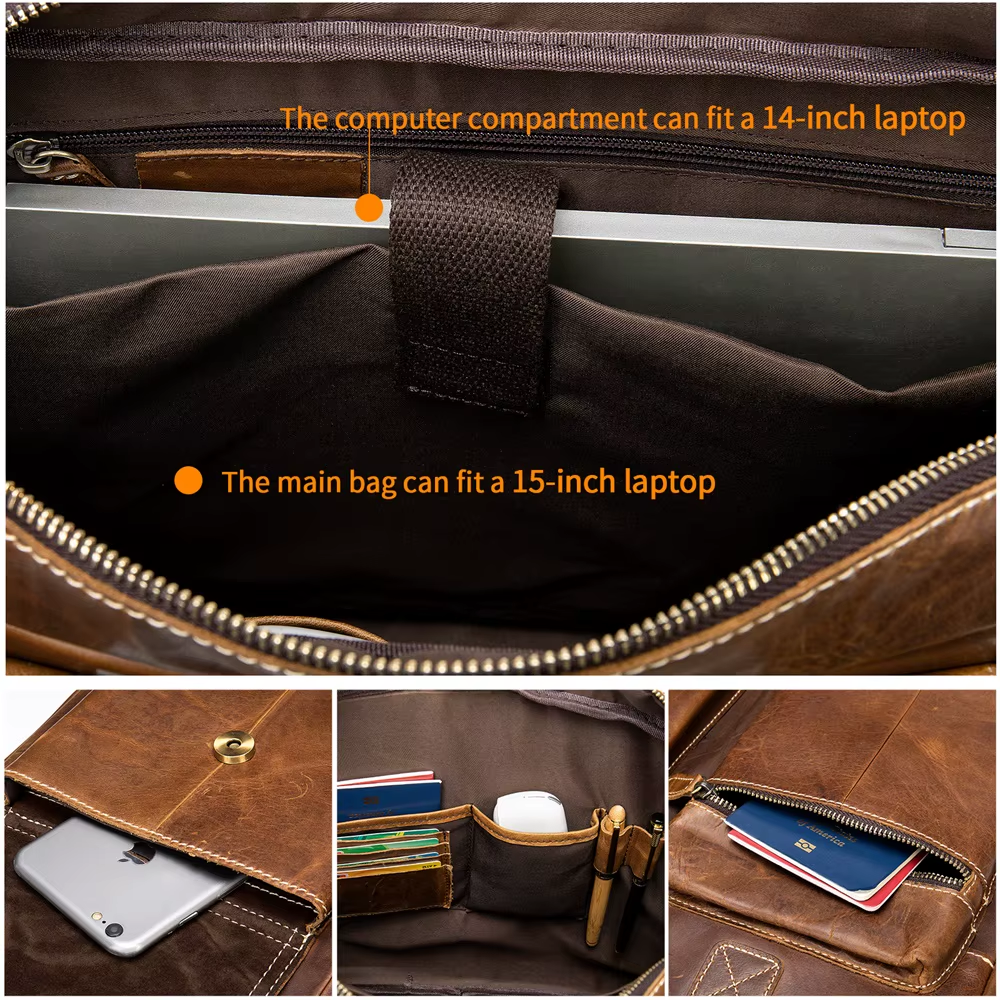 Shoulder Bag Men Handbags Totes for Laptop 14 Zip Messenger Bag Man Leather Briefcases Bags Men Genuine Leather Bags 7212