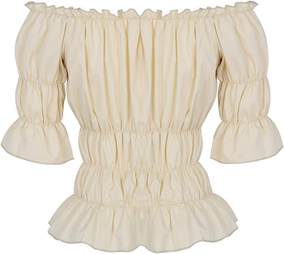 Women Renaissance Blouse Victorian Steampunk Pirate Shirt off Shoulder Short Sleeve Smocked Blouse Tops