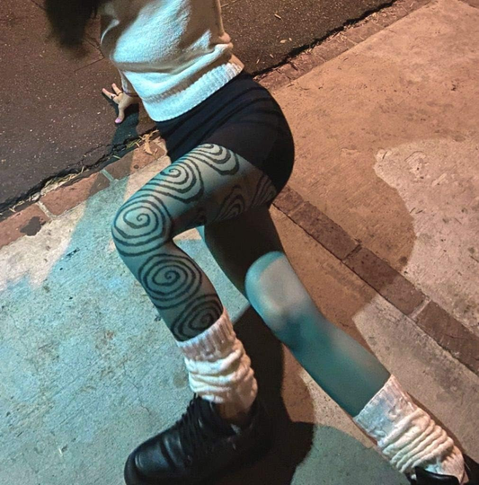 Women Teen Girls Novelty Tights Y2K Fashion Pants Egirl Cute Print Sheer Leggings Vintage Clothing Party Holiday Streewear