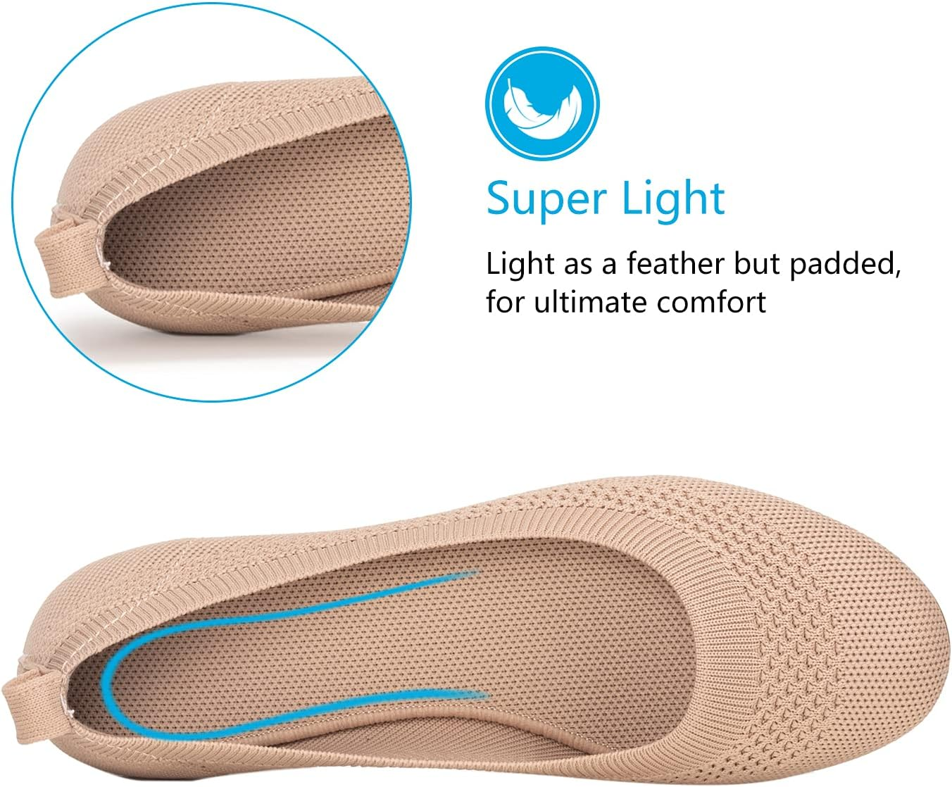 Women’S Ballet Flat Shoes Knit Dress Shoes round Toe Slip on Ballerina Walking Flats Shoes for Woman Low Wedge Comfort Soft