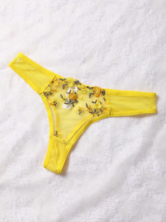 Yellow for Women Transparent Embroidered Underwear Transparent Hot Lingerie Panties Intimates Woman Two Piece Set Clothing