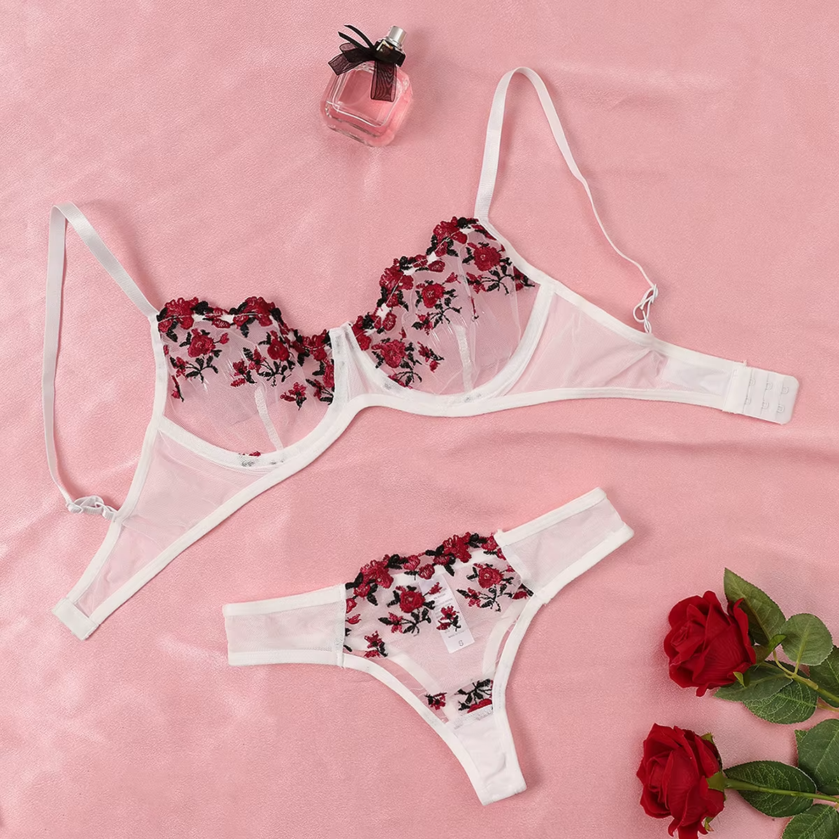 Yellow for Women Transparent Embroidered Underwear Transparent Hot Lingerie Panties Intimates Woman Two Piece Set Clothing