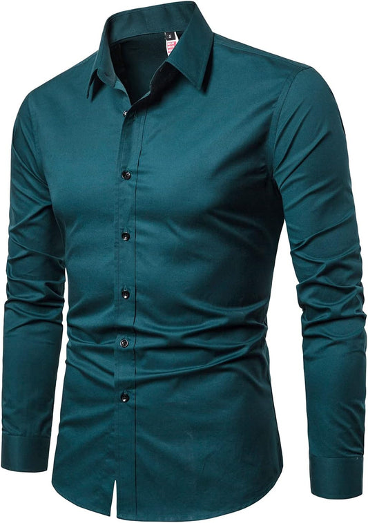 Men'S Slim Fit Business Casual Cotton Long Sleeves Solid Button down Dress Shirts