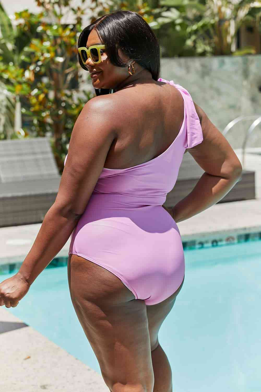 Marina West One Shoulder Pink Swimsuit in Carnation Pink for Vacay Mode