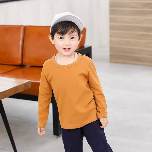 2025 Spring Autumn Children Long Sleeves T-Shirt Kids Solid Color Undershirts Sweat Sweaters Baby Boys Girls round Neck Top