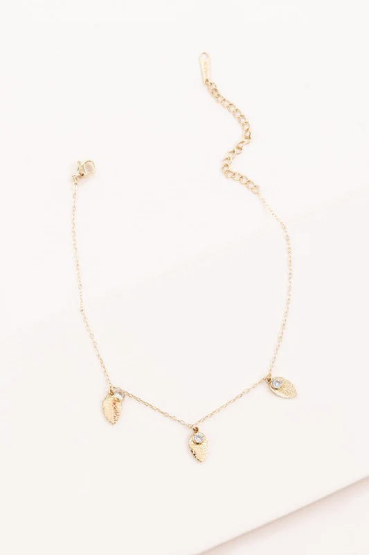 Leaf and Rhinestone Chain Anklet