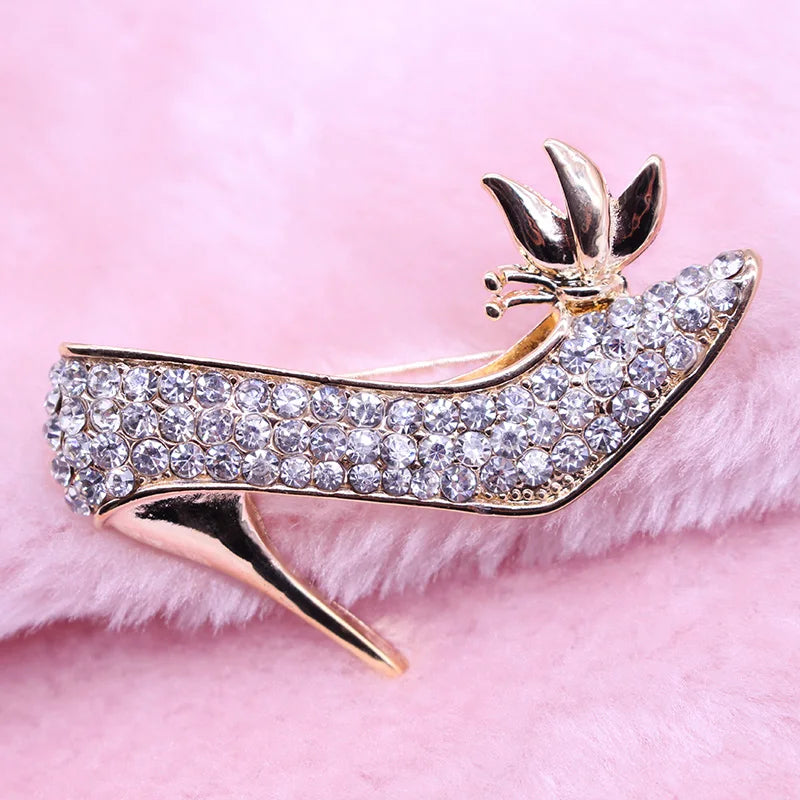 Charms High Heel Shoes Brooch Crystal Collar Pin Brooches for Women Elegant Geometric Shoes Brooches for Lady Femme Jewelry 2021