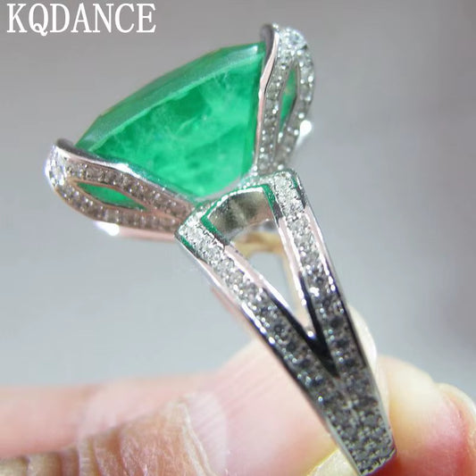 Real Sterling 925 Silver Rings for Women with Large Green Stone Synthetic Gemstones Emerald Ring Fine Jewelry Wholesale
