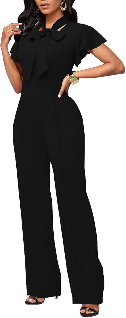 Jumpsuits for Women Ruffled Sleeveless Romper V-Neck High Waist Loose Long Wide Pants Jumpsuit