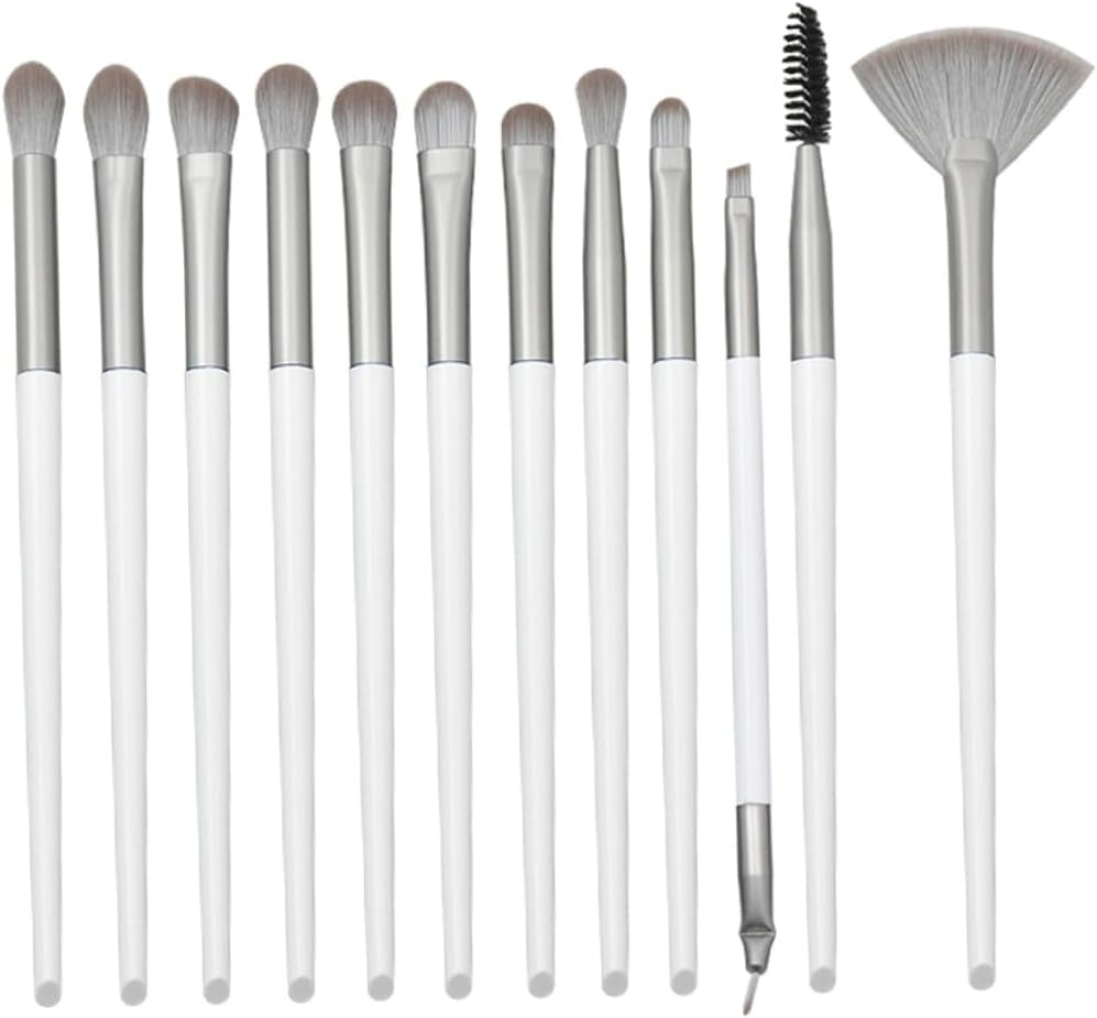 Ultra-Dense Rayon Makeup Brush Set 12Pcs Kit Labels White Plastic Handle Foundation Brush for Women Essential Tools for Beautiful Make up Cosmetic Set
