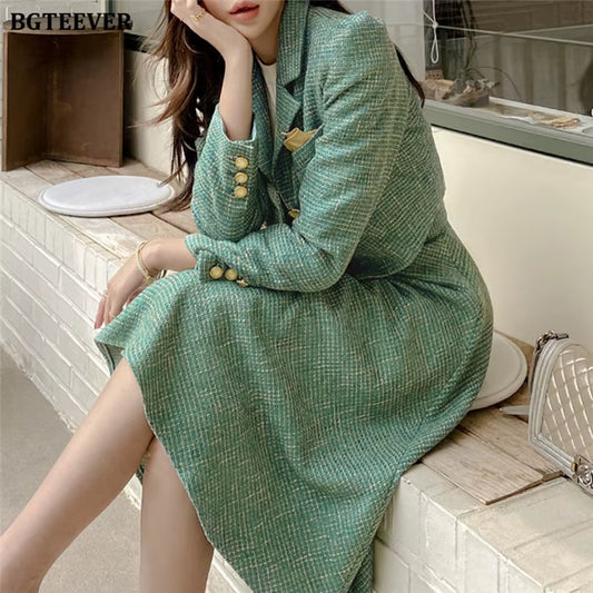 Vintage Ladies 2 Pieces Skirt Suits Short Jackets & High Waist A-Line Midi Skirts 2021 Autumn Elegant Women Suits