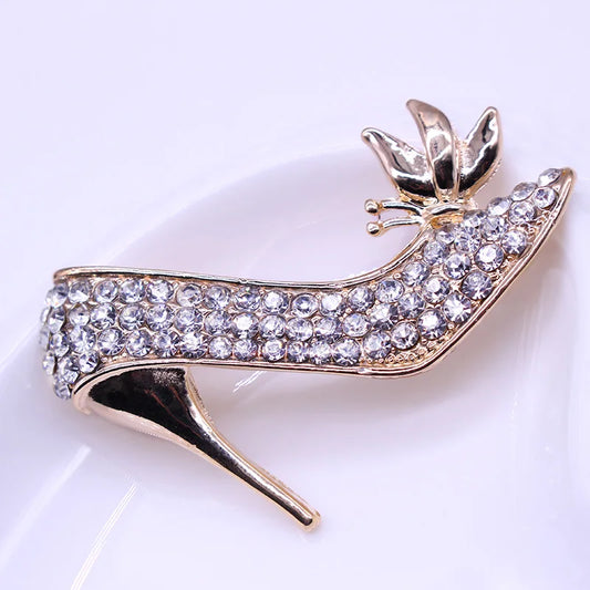 Charms High Heel Shoes Brooch Crystal Collar Pin Brooches for Women Elegant Geometric Shoes Brooches for Lady Femme Jewelry 2021