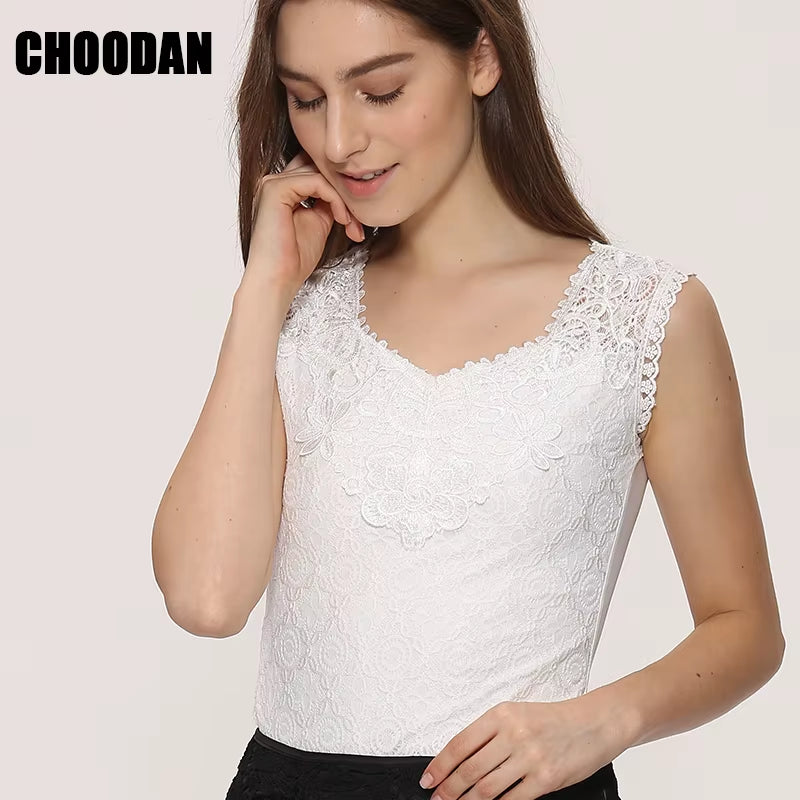 Tank Top Women Fitness Elegant Flower Embroidery Lace Blouse 2018 New Fashion Summer Tube Top Sleeveless Shirt Clothing for Lady
