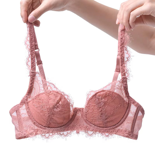 Floral Pink Lace Underwear Women Bra Set plus Size Ultra Thin Underwire Push up Bras and Panties Female Sexy Lingerie a B C D E