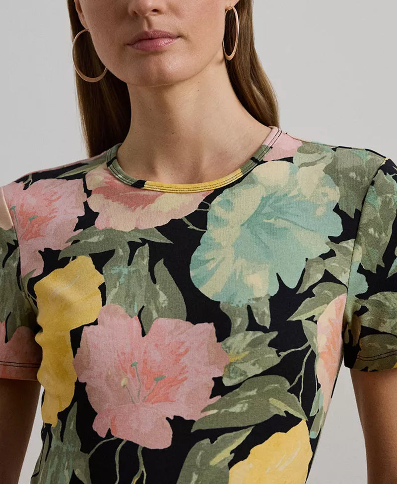 Women'S Floral Stretch Cotton Crewneck Tee, Regular & Petite