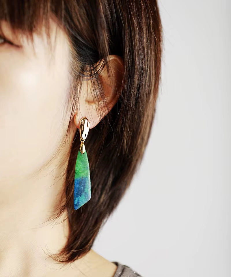 Trending Gold Plated Long Natural Stones Statement Stud Earrings Designer Femme Jewelry Bijoux Wholesale Dropshipping