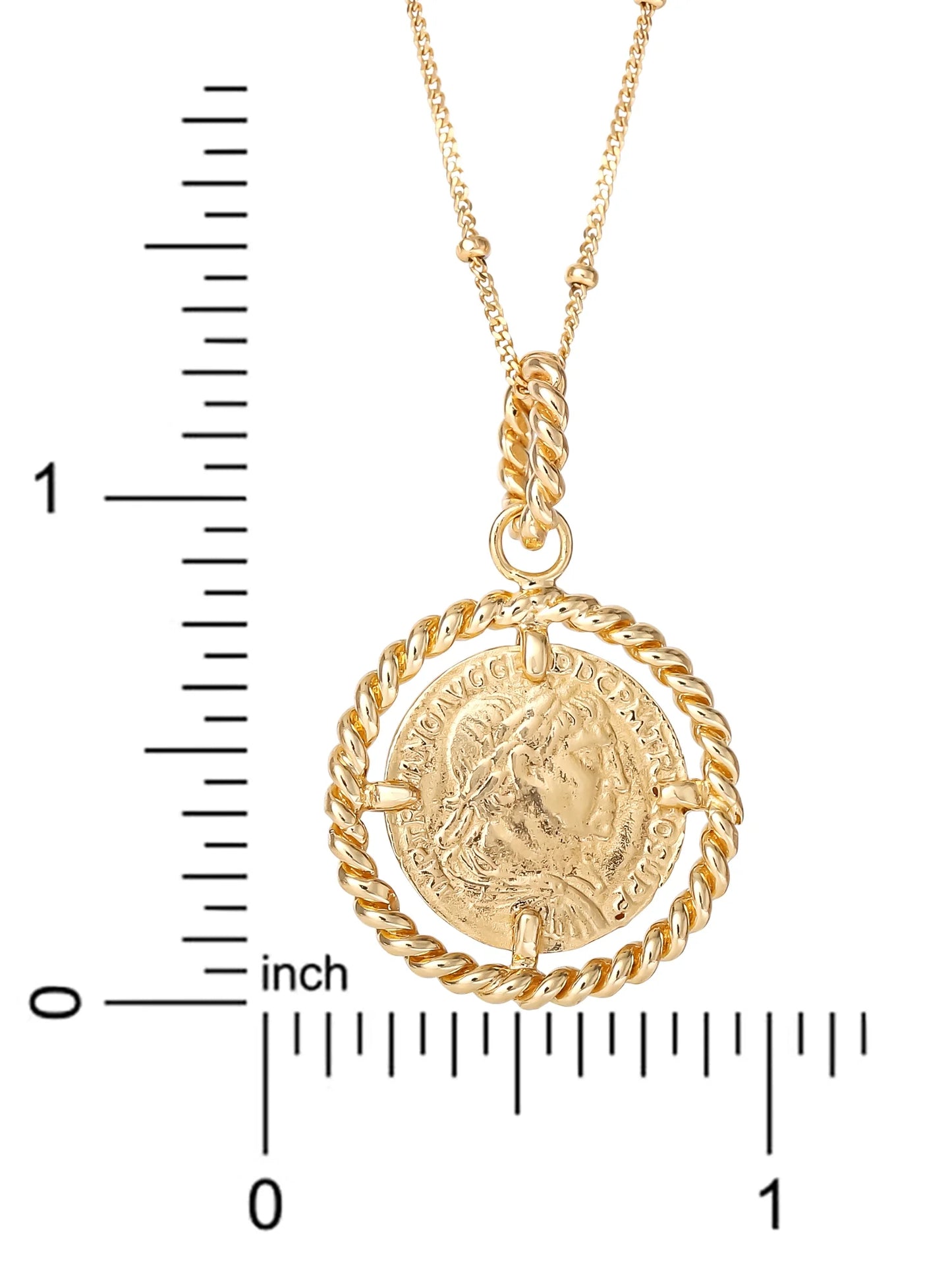 Women’S Gold Plated Sterling Silver Coin Pendant, 18” Beaded Chain